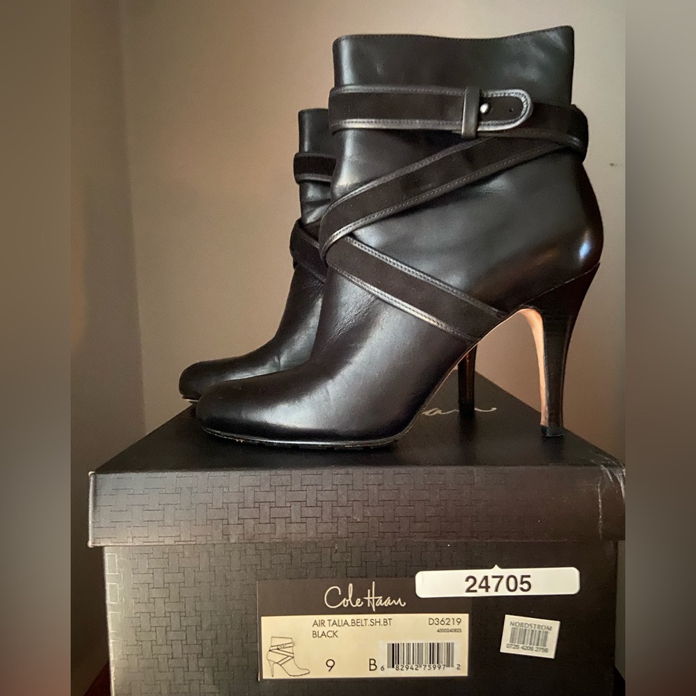 Cole Haan Black Heeled Boots with Straps